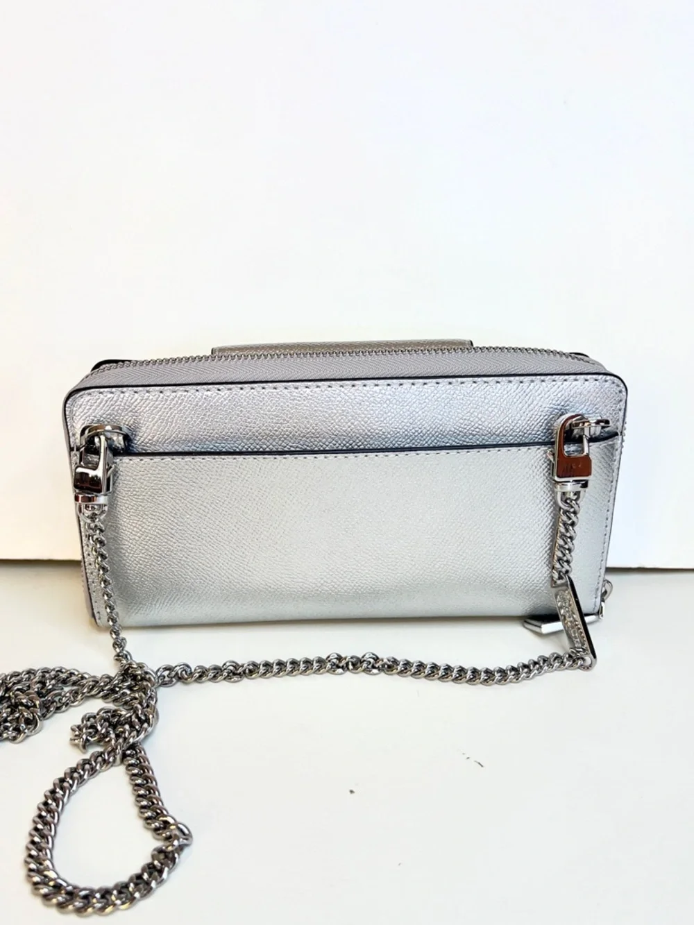 Michael Kors Silver Metallic Leather convertible Wallet or crossbody